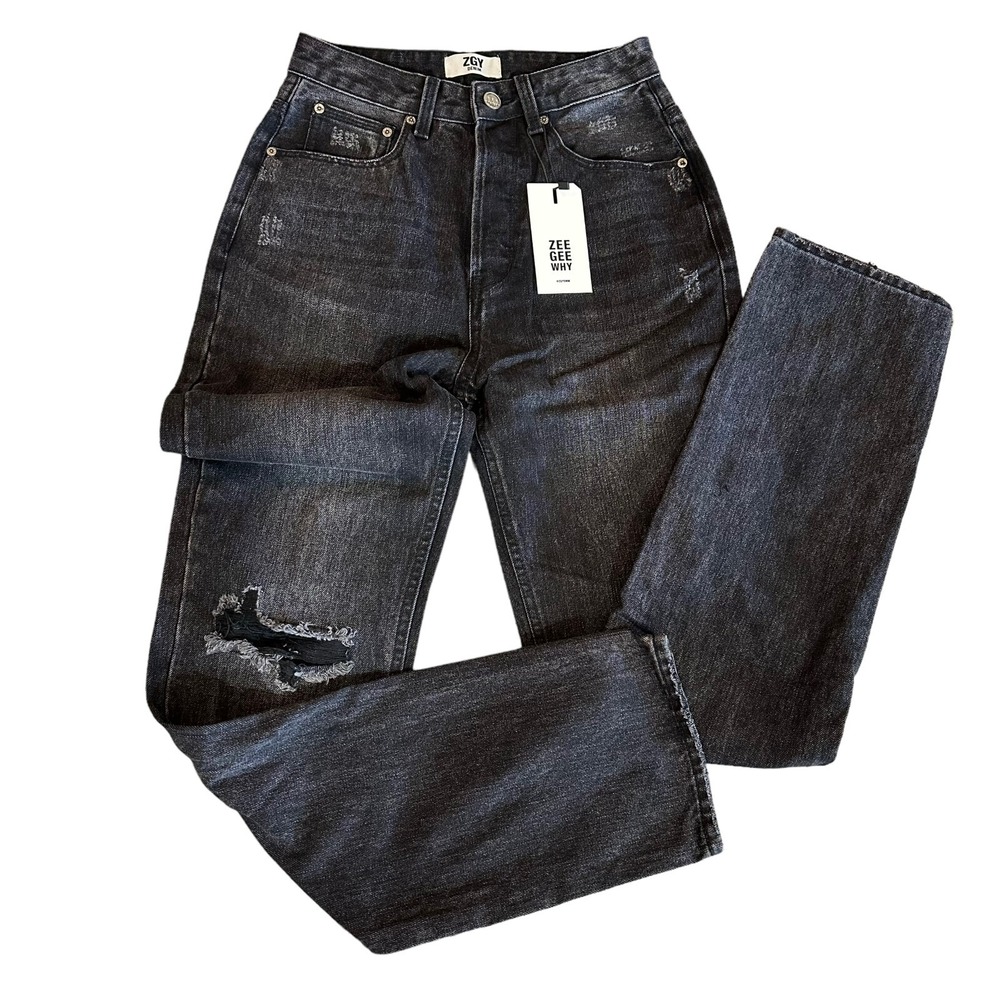 ZGY Denim‎ Size 26 Black Straight Up High Rise Relaxed Straight Jeans NWT NEW